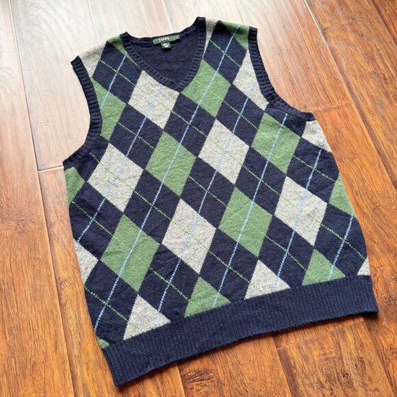 J Crew 100% Lambs Wools Mens‎ Argyle Sweater Vest Sz L Academia Preppy Classic - Picture 4 of 15
